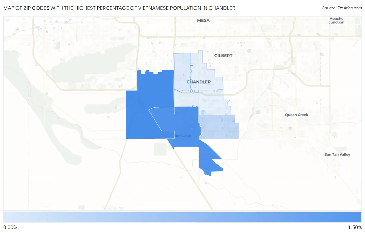 Zip Codes with the Highest Percentage of Vietnamese Population in Chandler Map