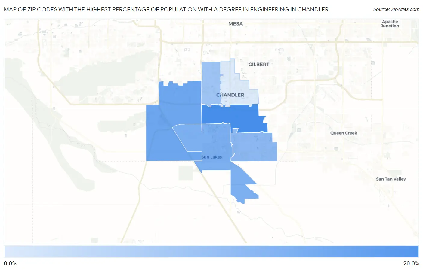 Zip Codes with the Highest Percentage of Population with a Degree in Engineering in Chandler Map