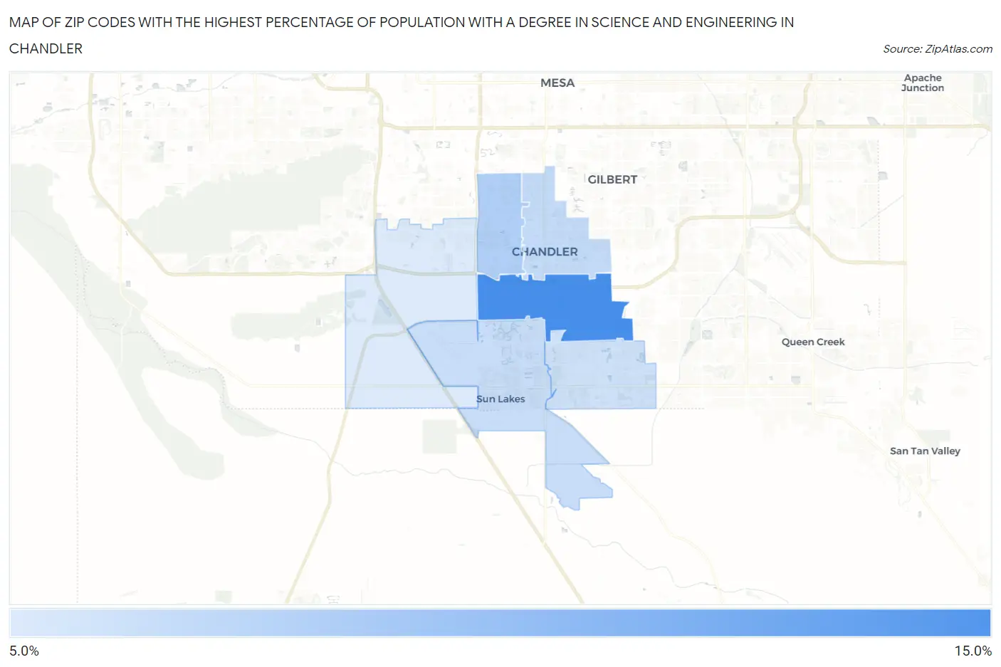 Zip Codes with the Highest Percentage of Population with a Degree in Science and Engineering in Chandler Map
