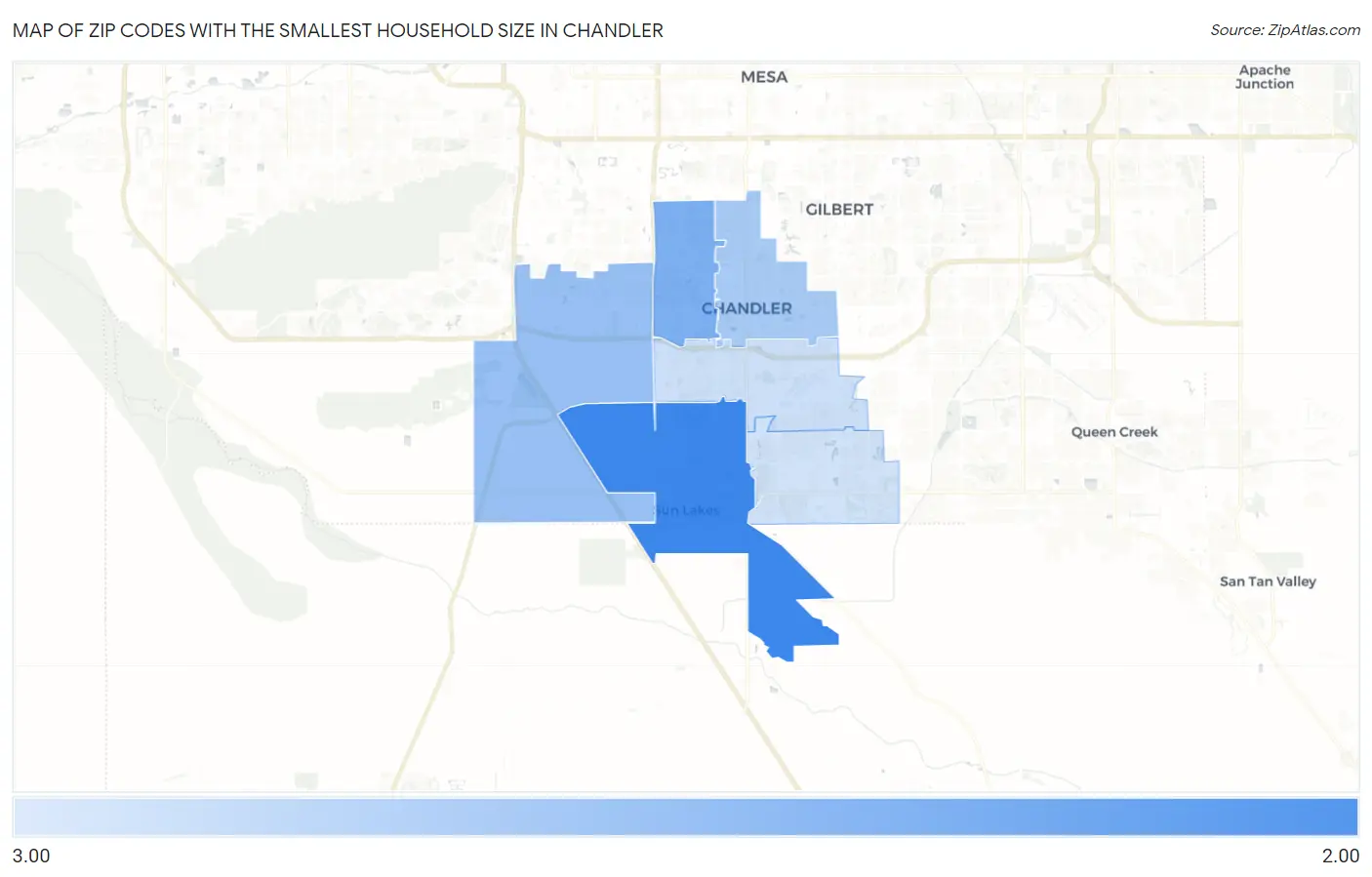 Zip Codes with the Smallest Household Size in Chandler Map