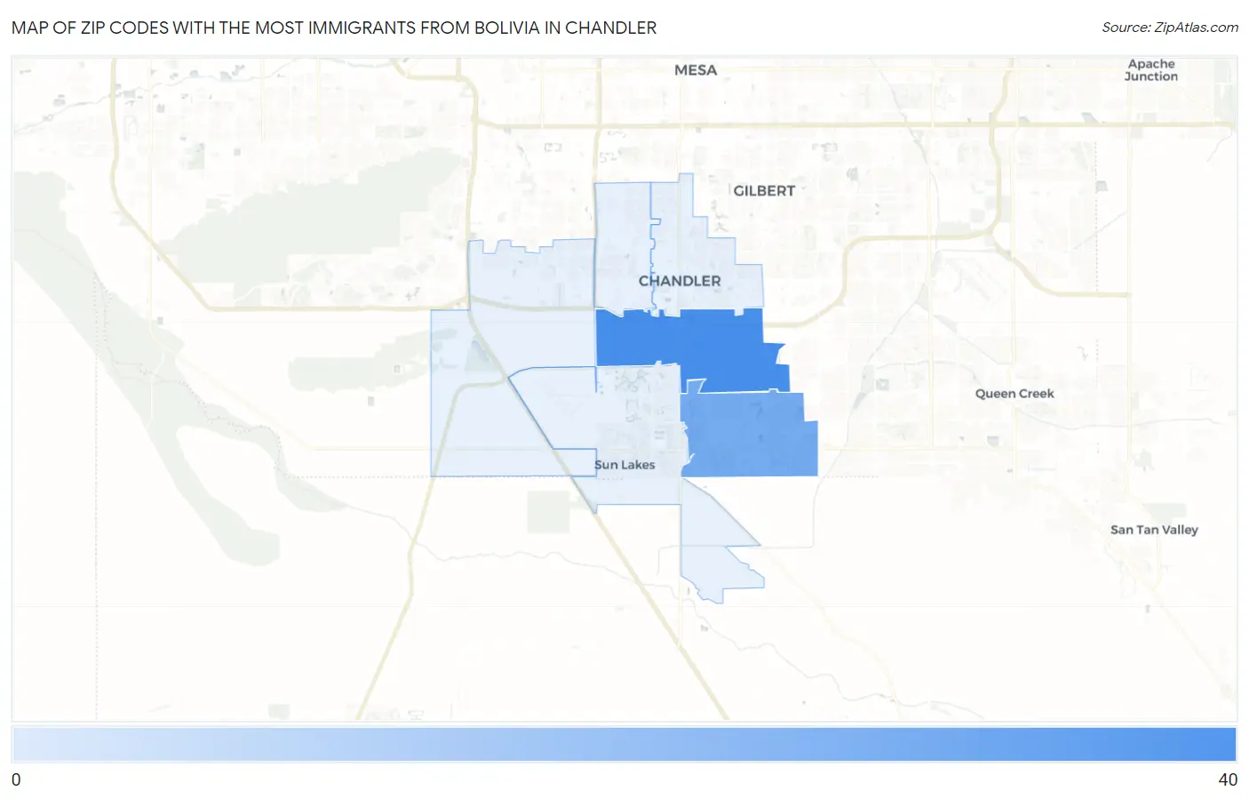 Zip Codes with the Most Immigrants from Bolivia in Chandler Map