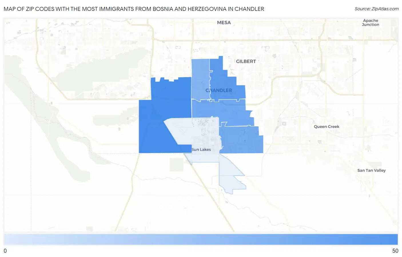 Zip Codes with the Most Immigrants from Bosnia and Herzegovina in Chandler Map