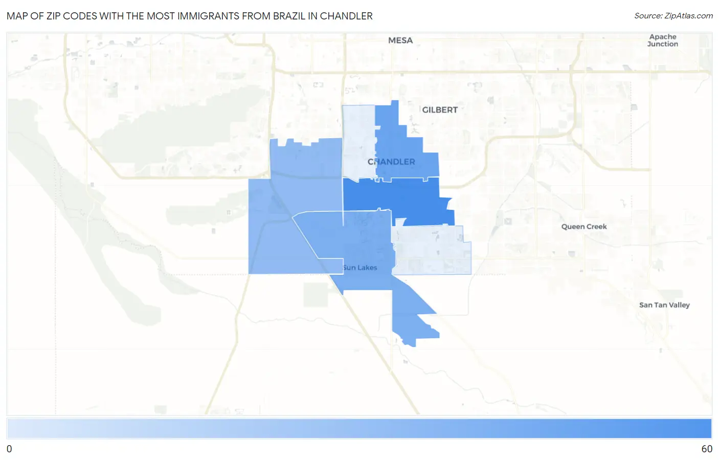 Zip Codes with the Most Immigrants from Brazil in Chandler Map
