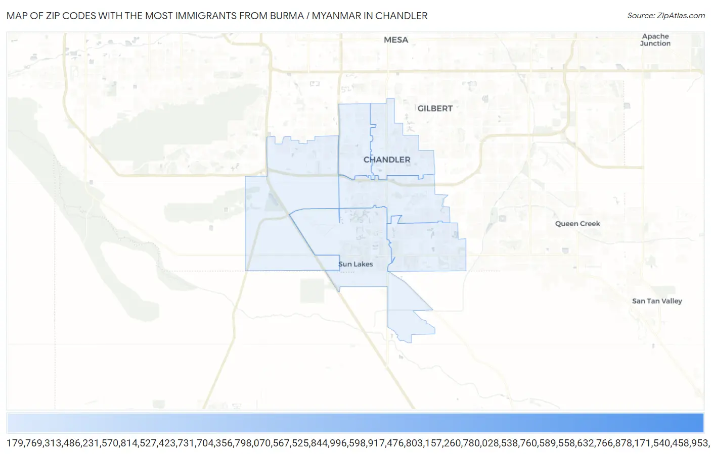 Zip Codes with the Most Immigrants from Burma / Myanmar in Chandler Map