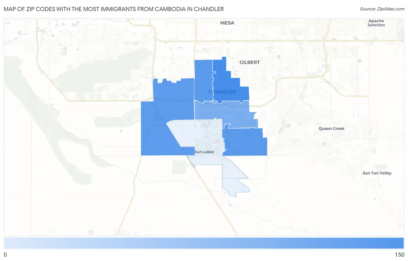 Zip Codes with the Most Immigrants from Cambodia in Chandler Map