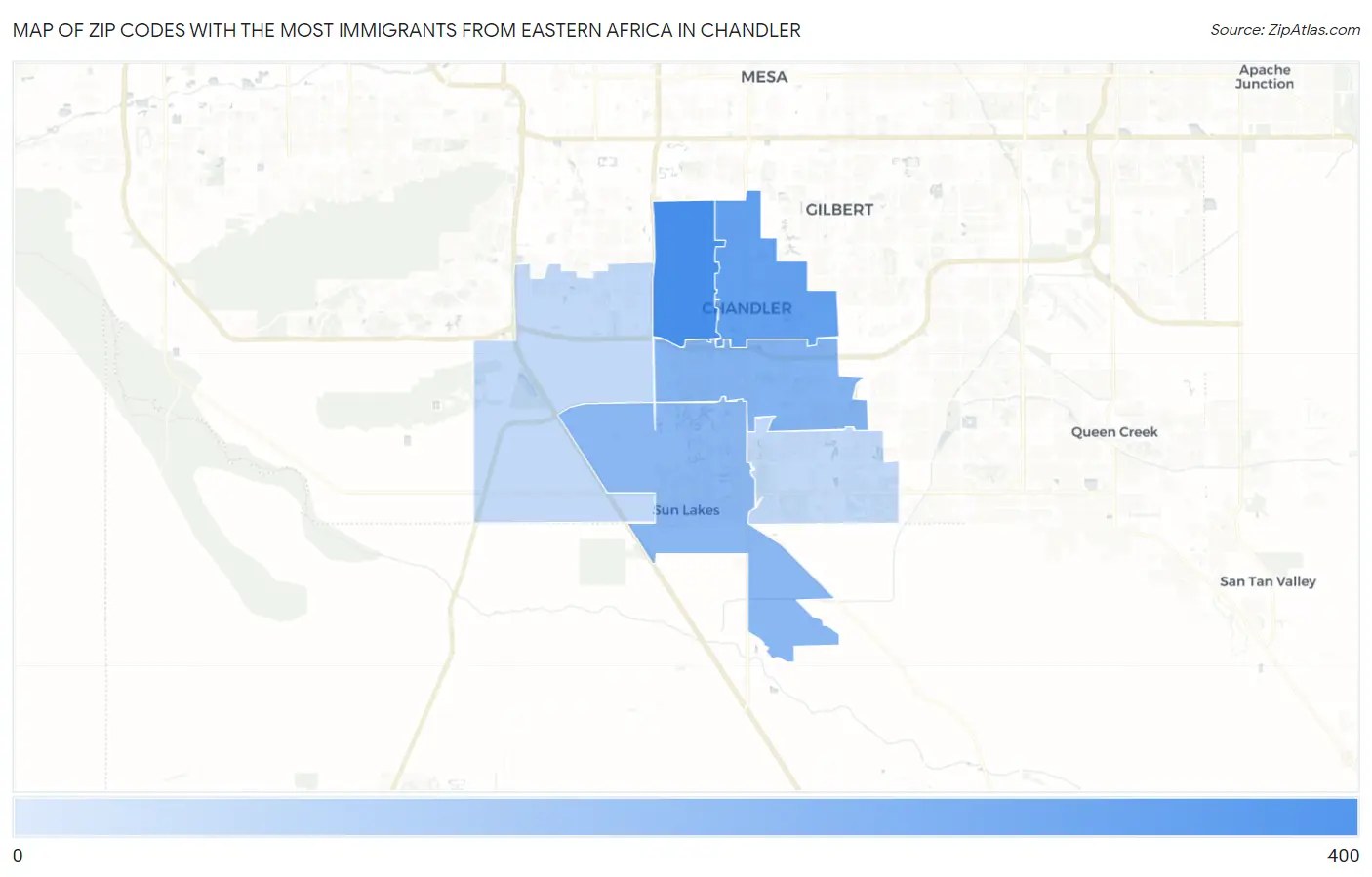 Zip Codes with the Most Immigrants from Eastern Africa in Chandler Map
