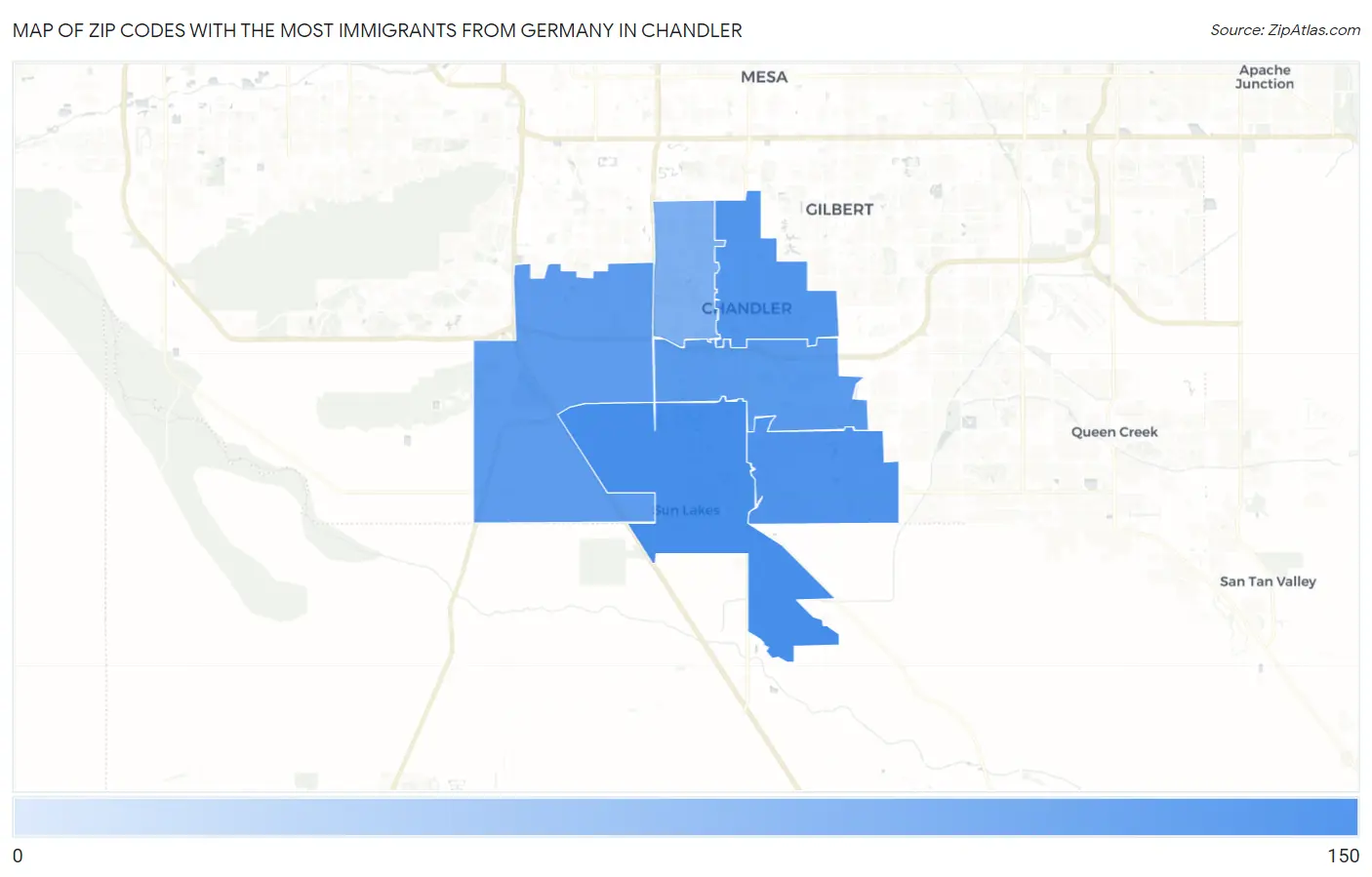 Zip Codes with the Most Immigrants from Germany in Chandler Map