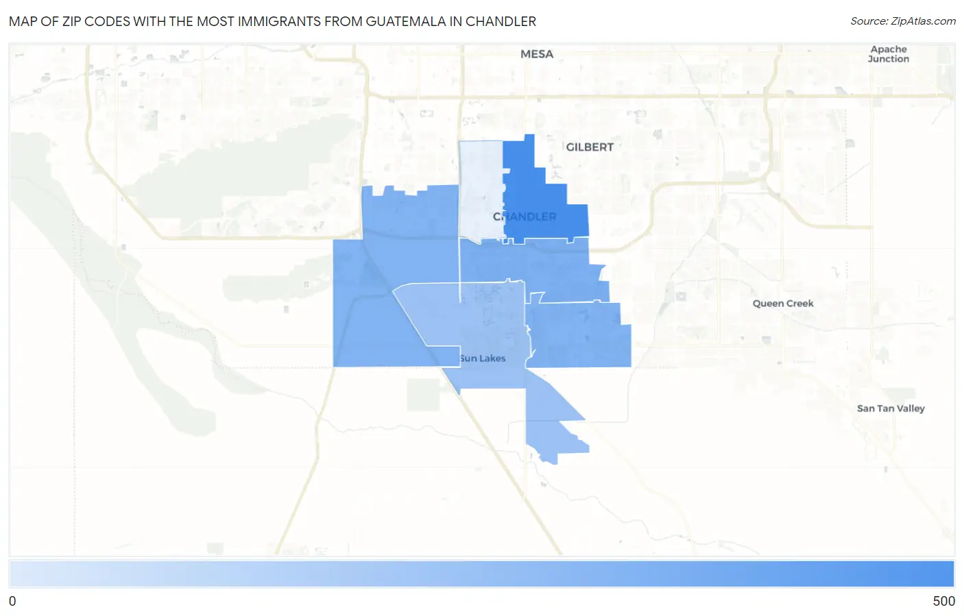 Zip Codes with the Most Immigrants from Guatemala in Chandler Map