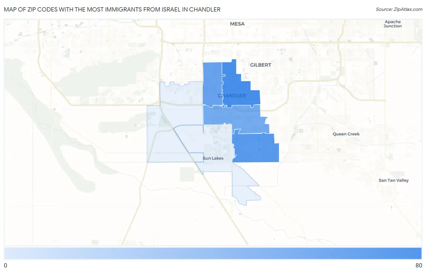 Zip Codes with the Most Immigrants from Israel in Chandler Map