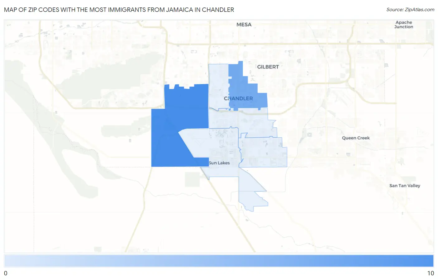 Zip Codes with the Most Immigrants from Jamaica in Chandler Map