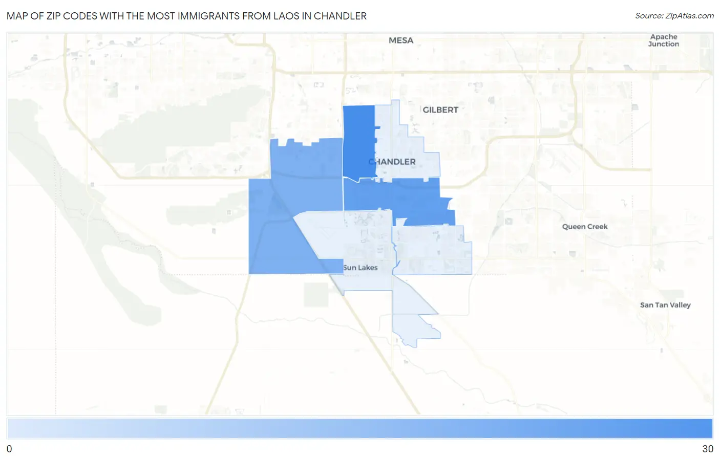Zip Codes with the Most Immigrants from Laos in Chandler Map