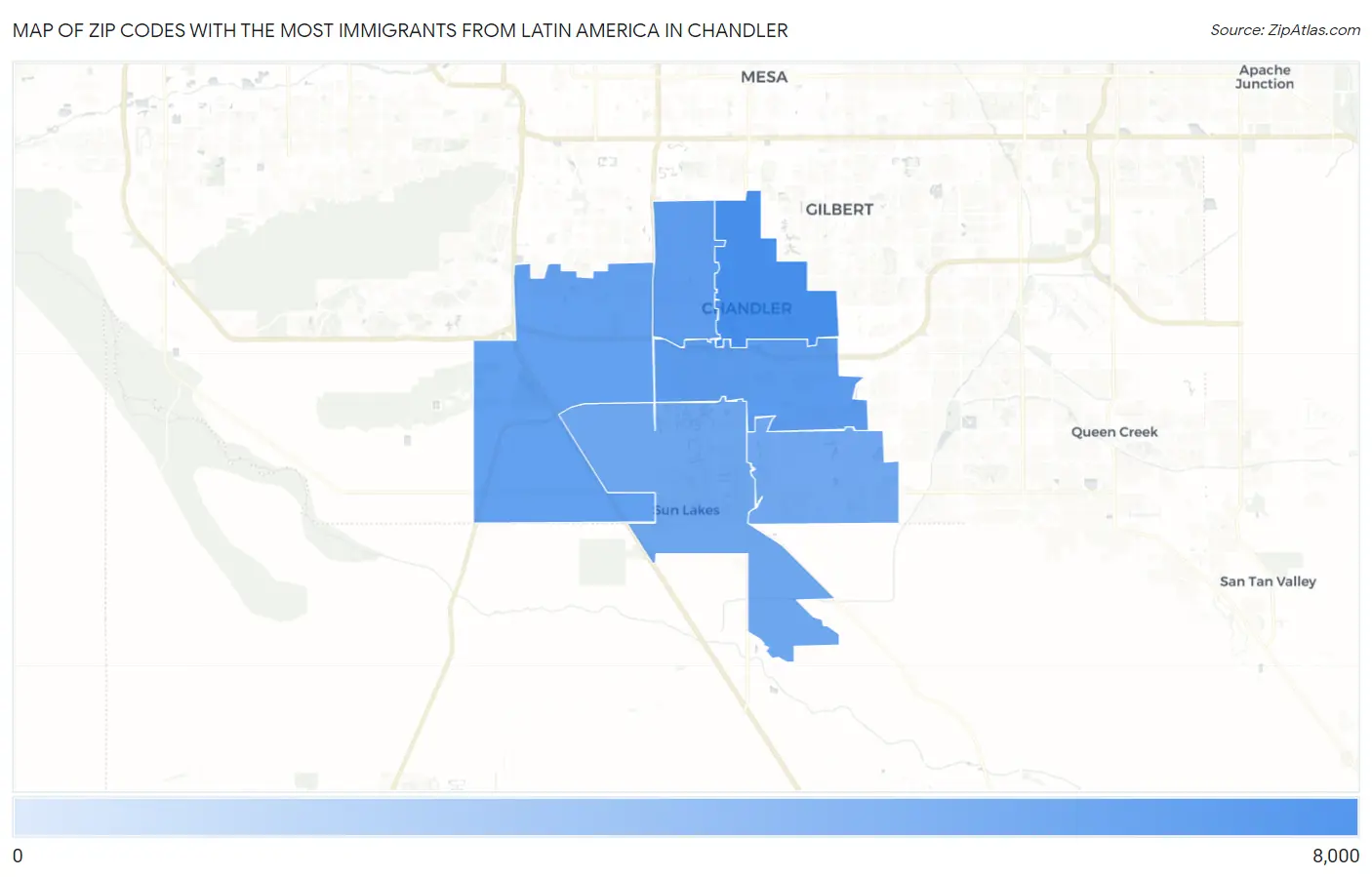 Zip Codes with the Most Immigrants from Latin America in Chandler Map