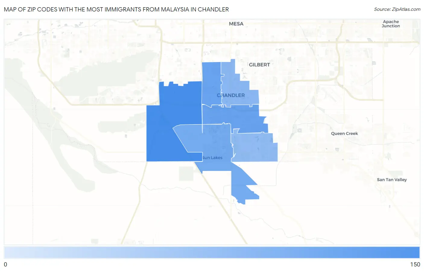 Zip Codes with the Most Immigrants from Malaysia in Chandler Map