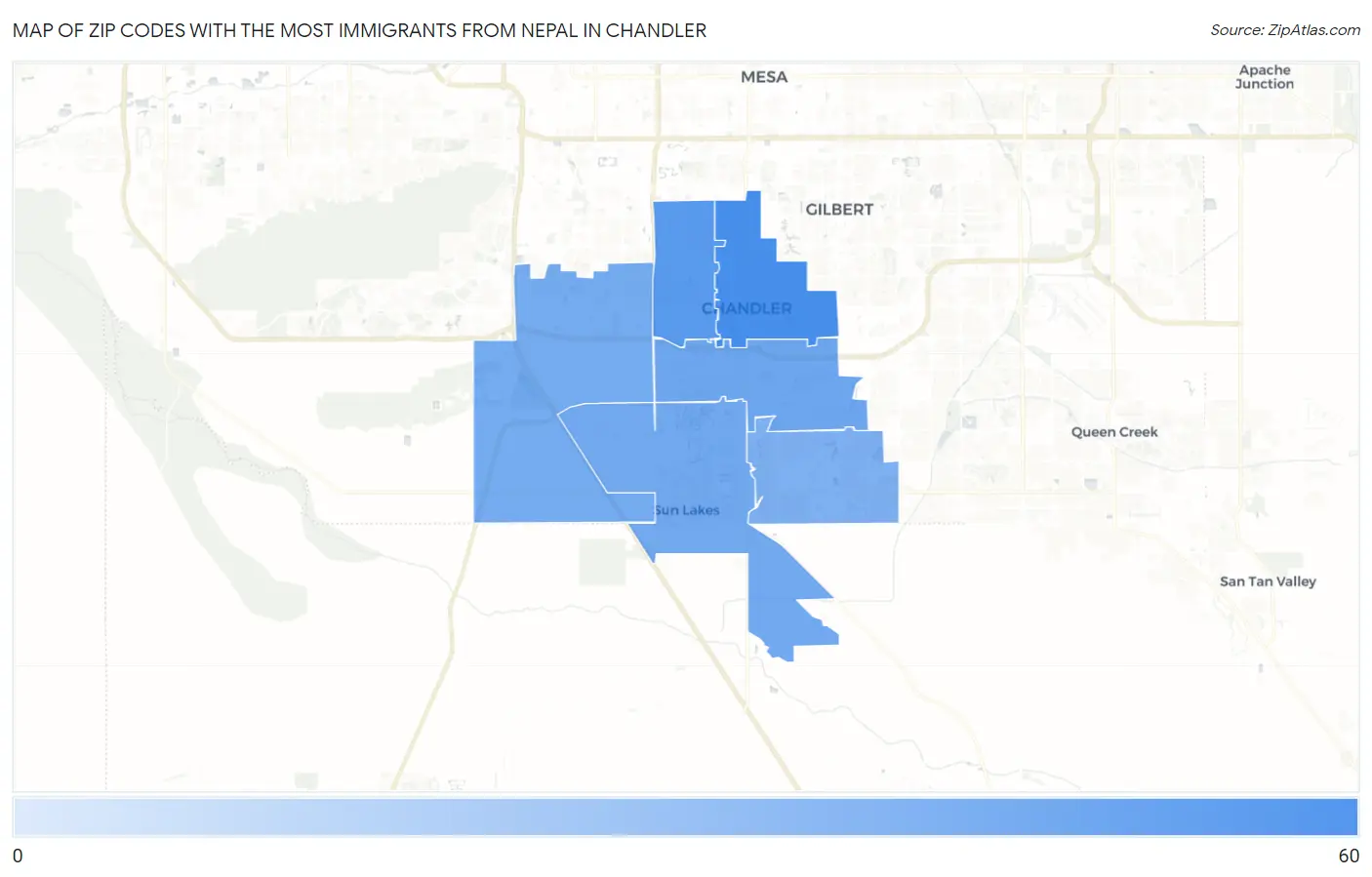 Zip Codes with the Most Immigrants from Nepal in Chandler Map
