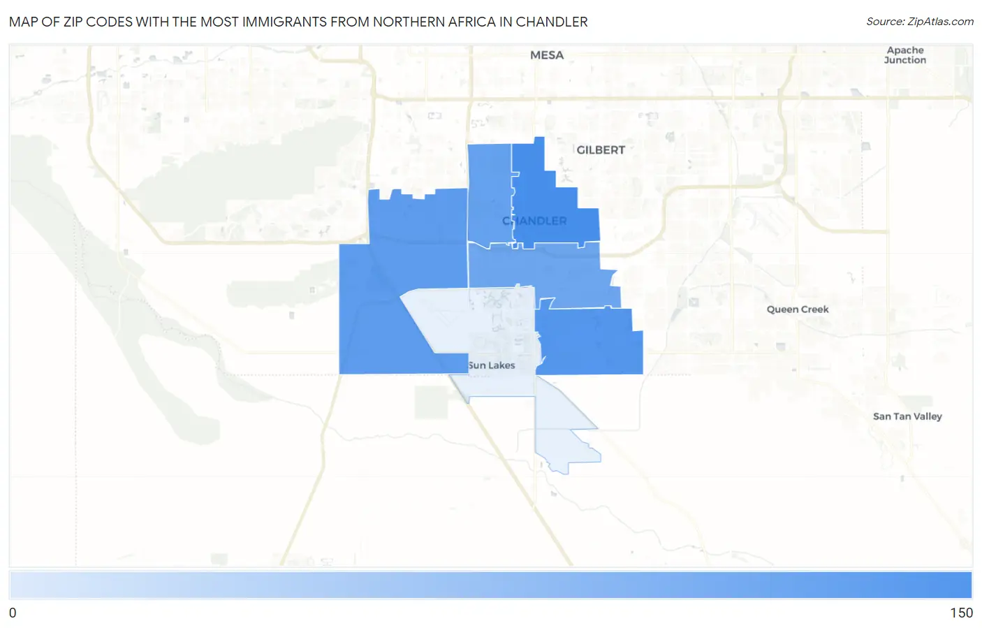 Zip Codes with the Most Immigrants from Northern Africa in Chandler Map