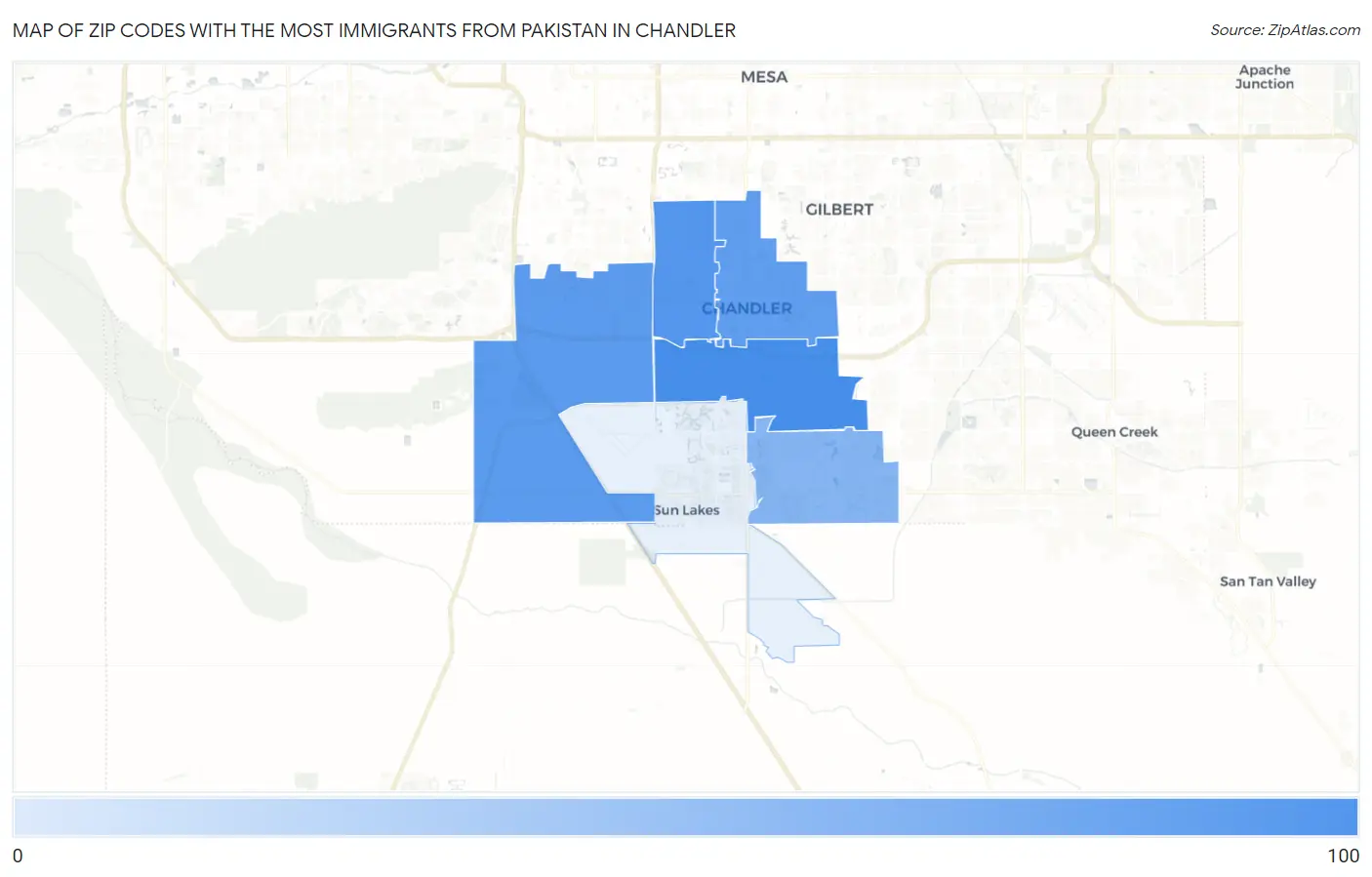 Zip Codes with the Most Immigrants from Pakistan in Chandler Map
