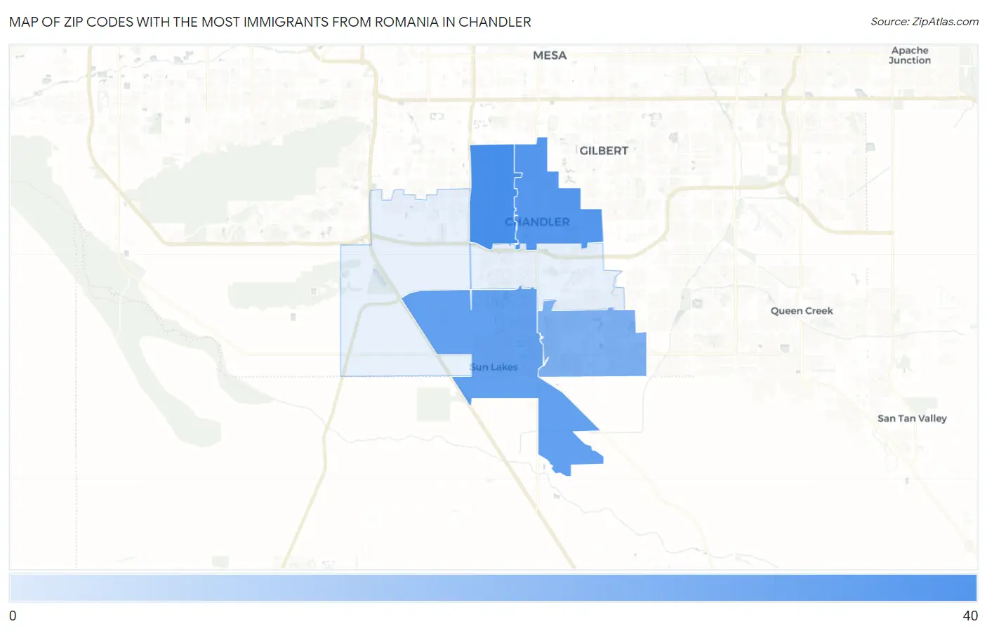 Zip Codes with the Most Immigrants from Romania in Chandler Map