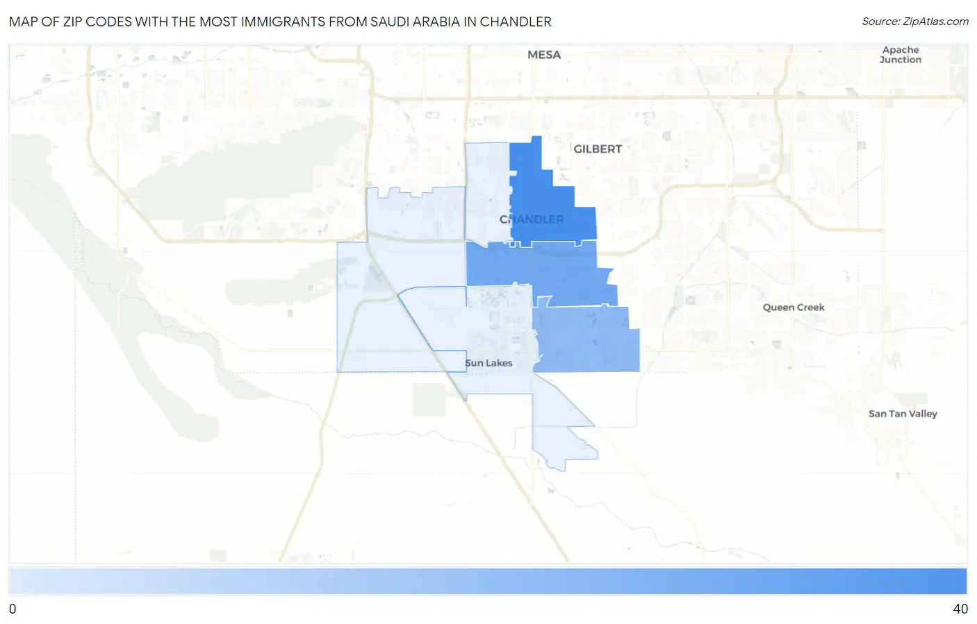 Zip Codes with the Most Immigrants from Saudi Arabia in Chandler Map