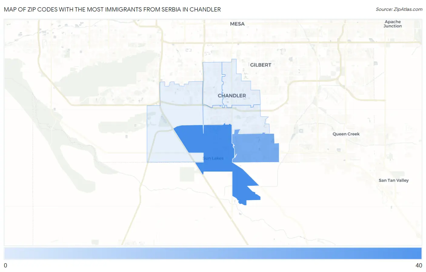 Zip Codes with the Most Immigrants from Serbia in Chandler Map