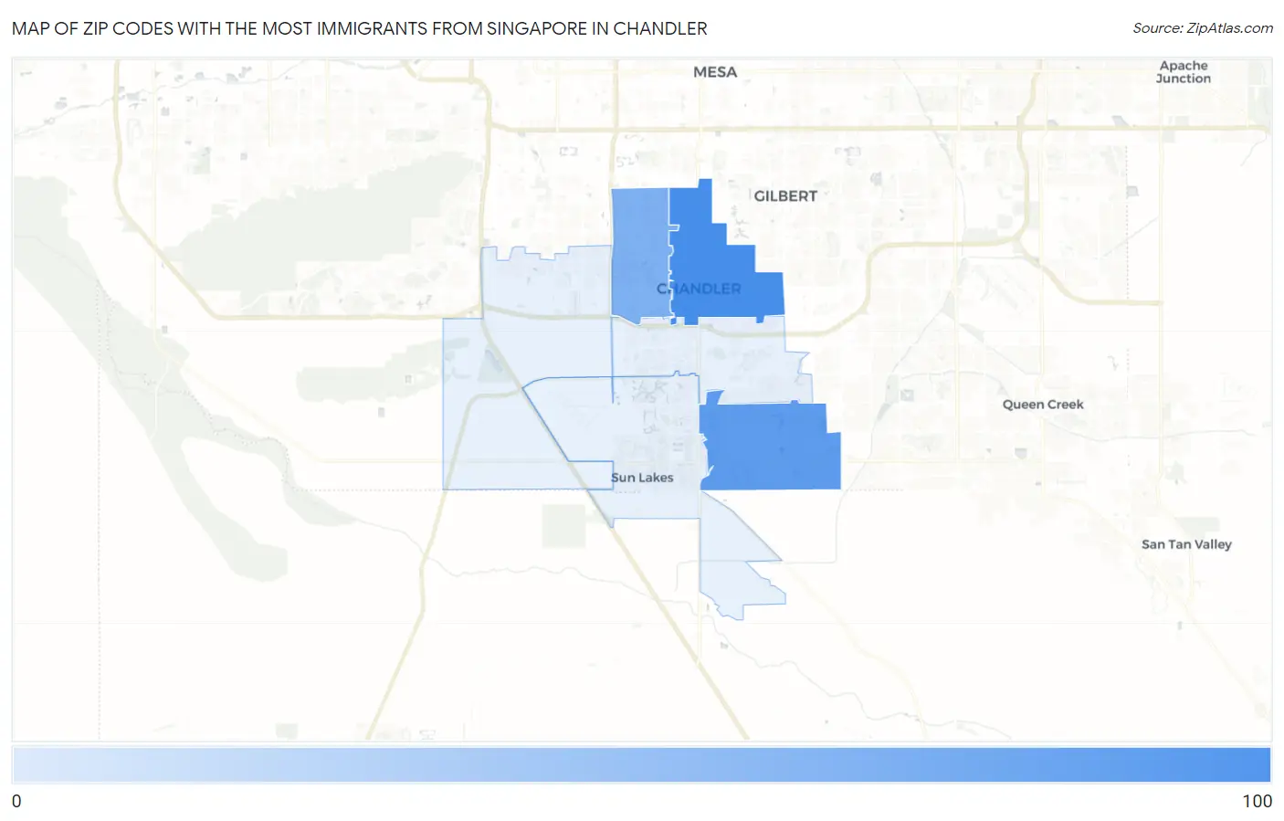 Zip Codes with the Most Immigrants from Singapore in Chandler Map