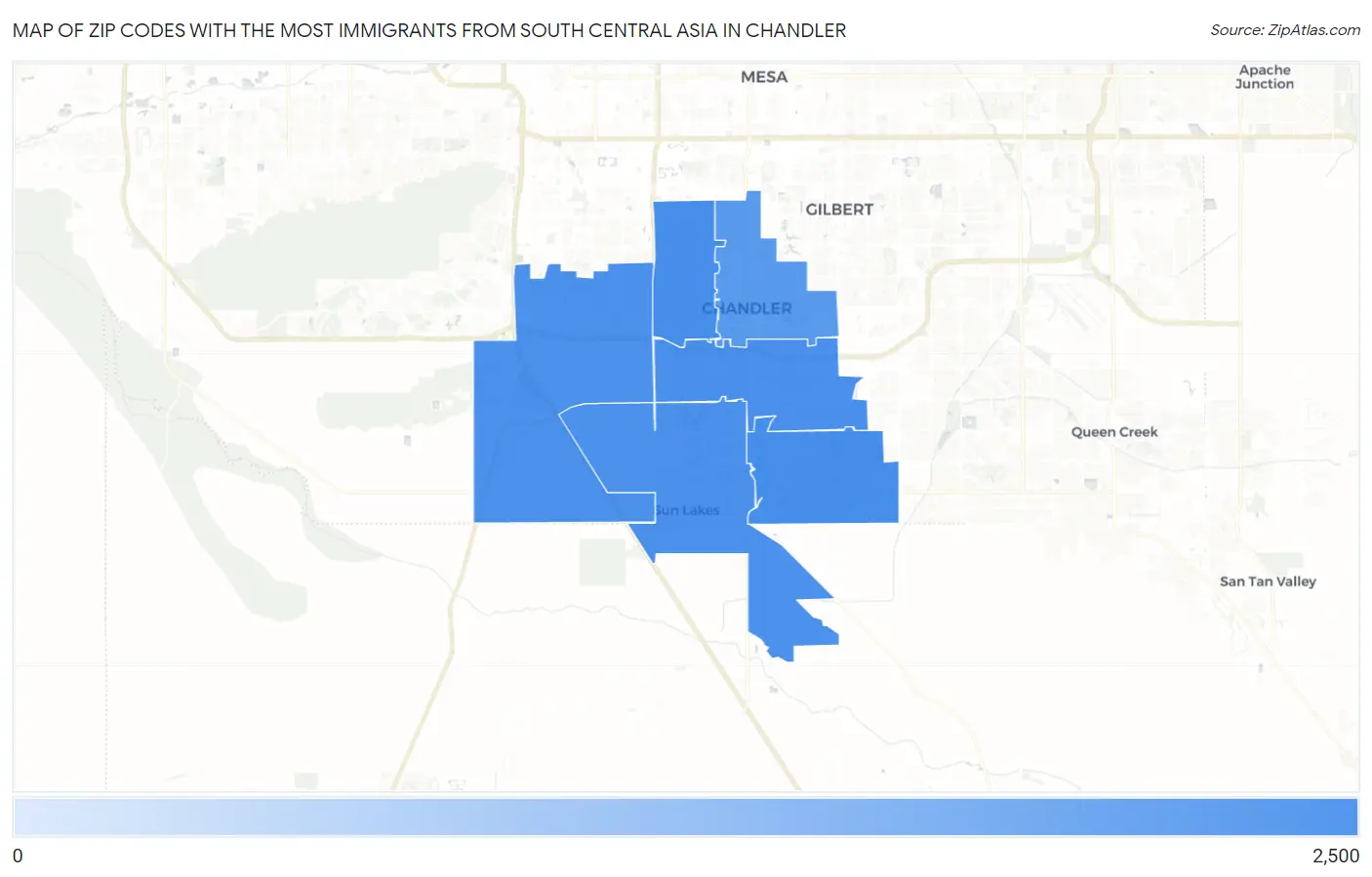 Zip Codes with the Most Immigrants from South Central Asia in Chandler Map