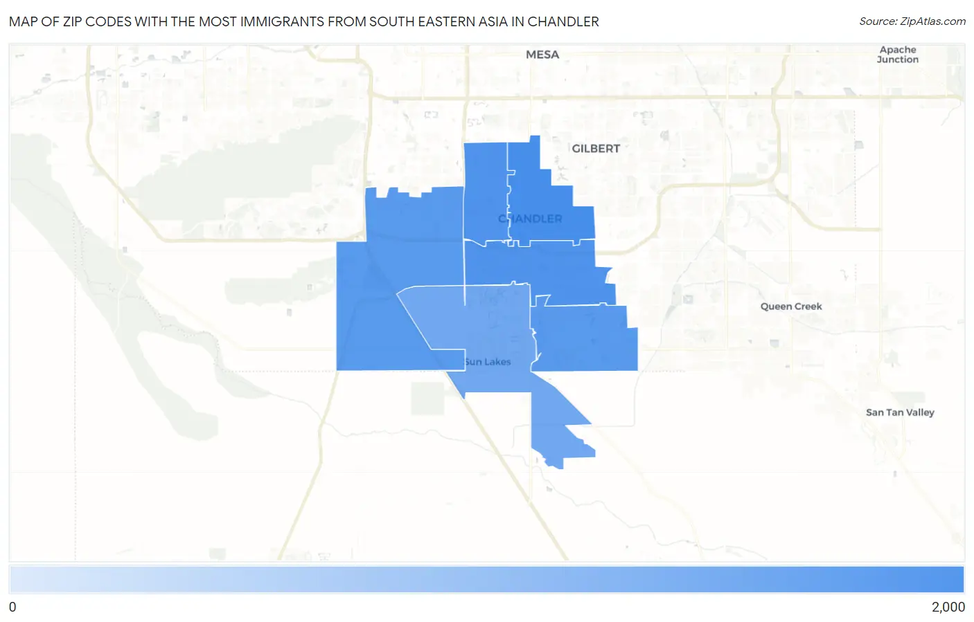 Zip Codes with the Most Immigrants from South Eastern Asia in Chandler Map