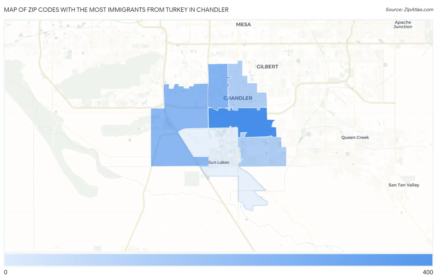 Zip Codes with the Most Immigrants from Turkey in Chandler Map