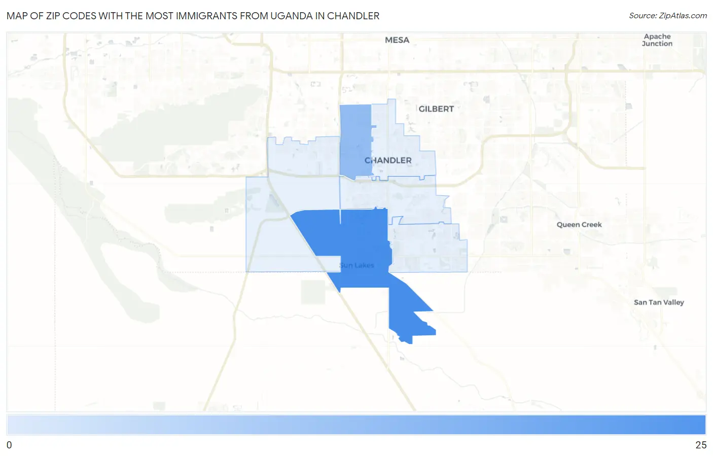 Zip Codes with the Most Immigrants from Uganda in Chandler Map