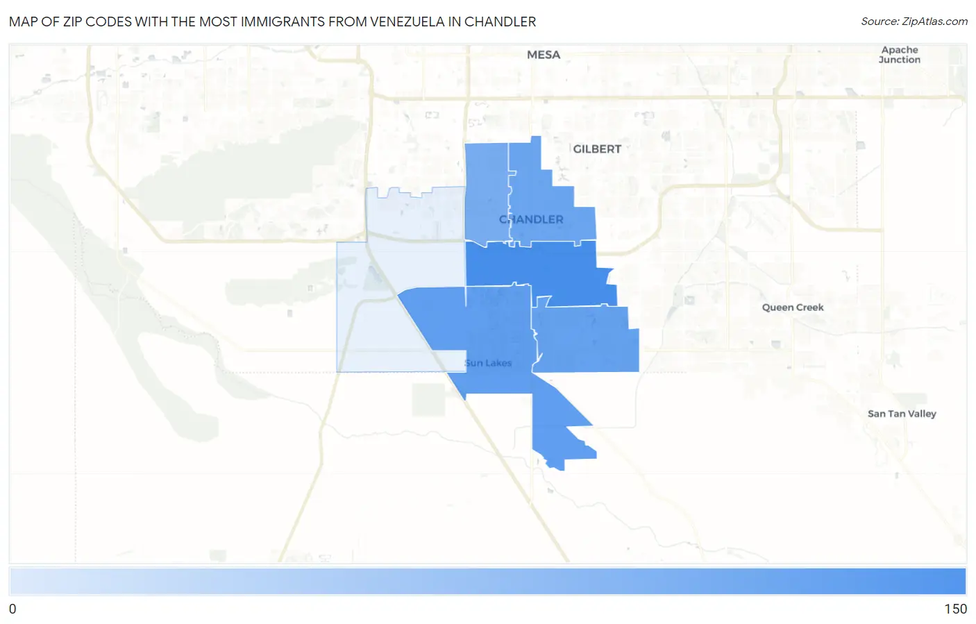 Zip Codes with the Most Immigrants from Venezuela in Chandler Map