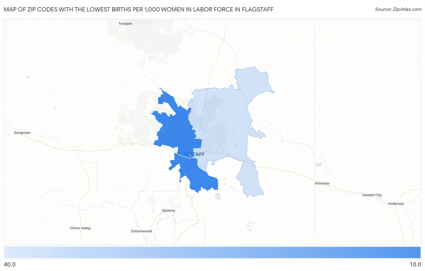 Zip Codes with the Lowest Births per 1,000 Women in Labor Force in Flagstaff Map