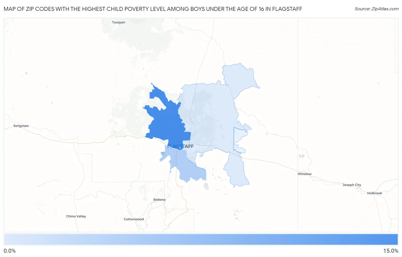 Zip Codes with the Highest Child Poverty Level Among Boys Under the Age of 16 in Flagstaff Map