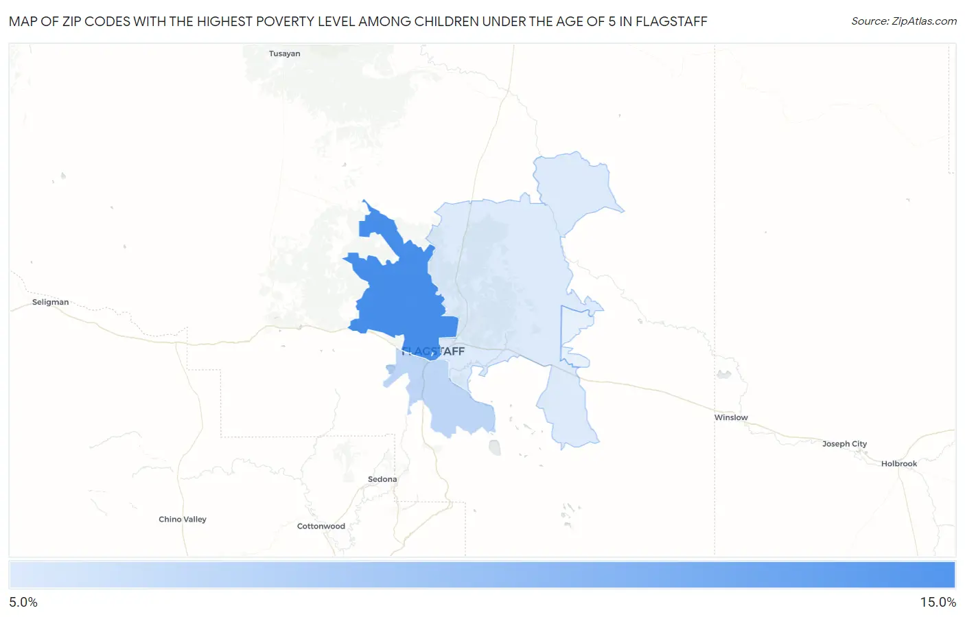 Zip Codes with the Highest Poverty Level Among Children Under the Age of 5 in Flagstaff Map