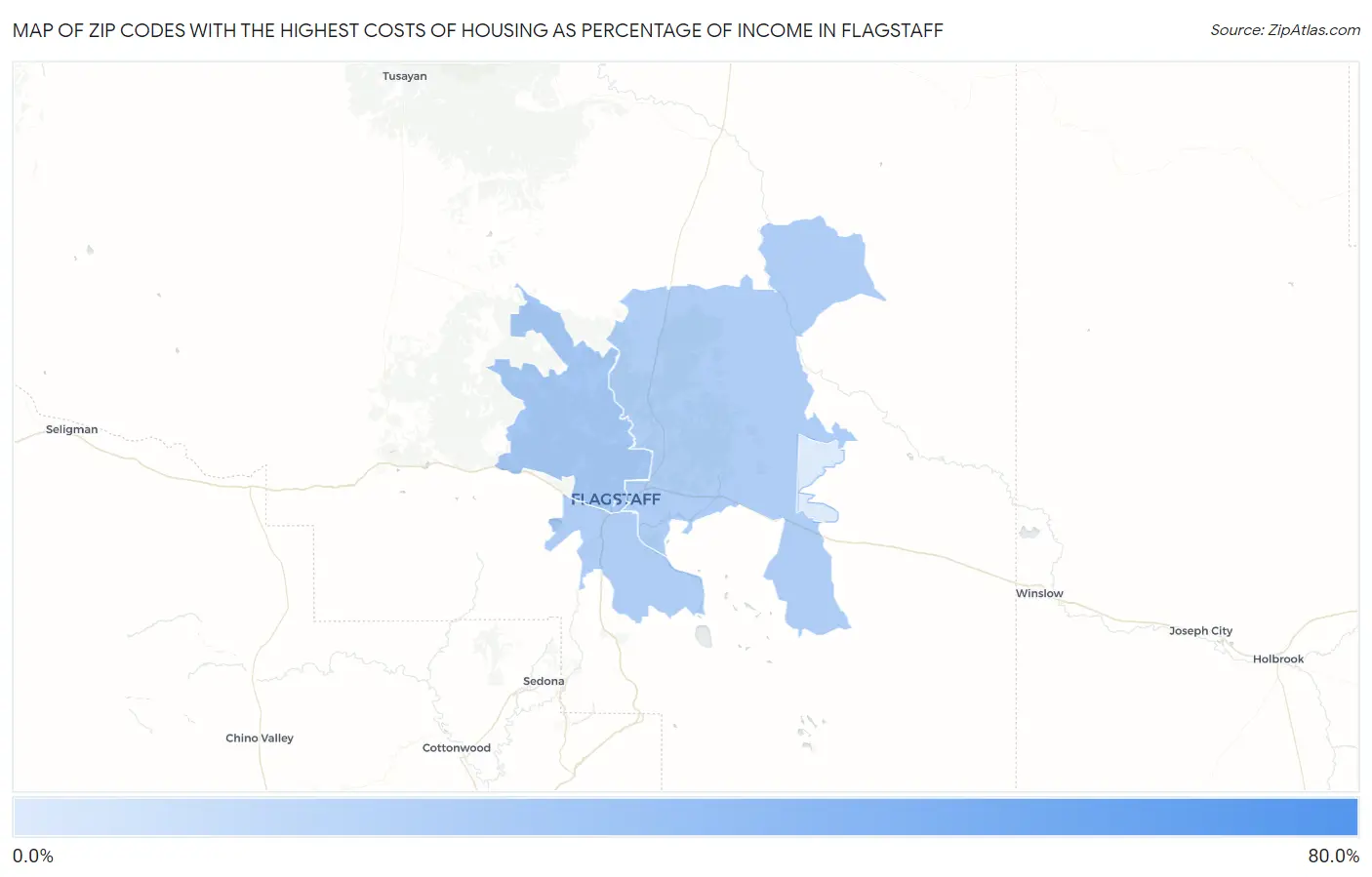 Zip Codes with the Highest Costs of Housing as Percentage of Income in Flagstaff Map