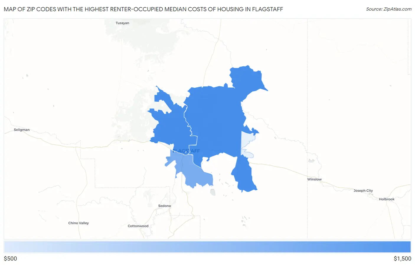 Zip Codes with the Highest Renter-Occupied Median Costs of Housing in Flagstaff Map
