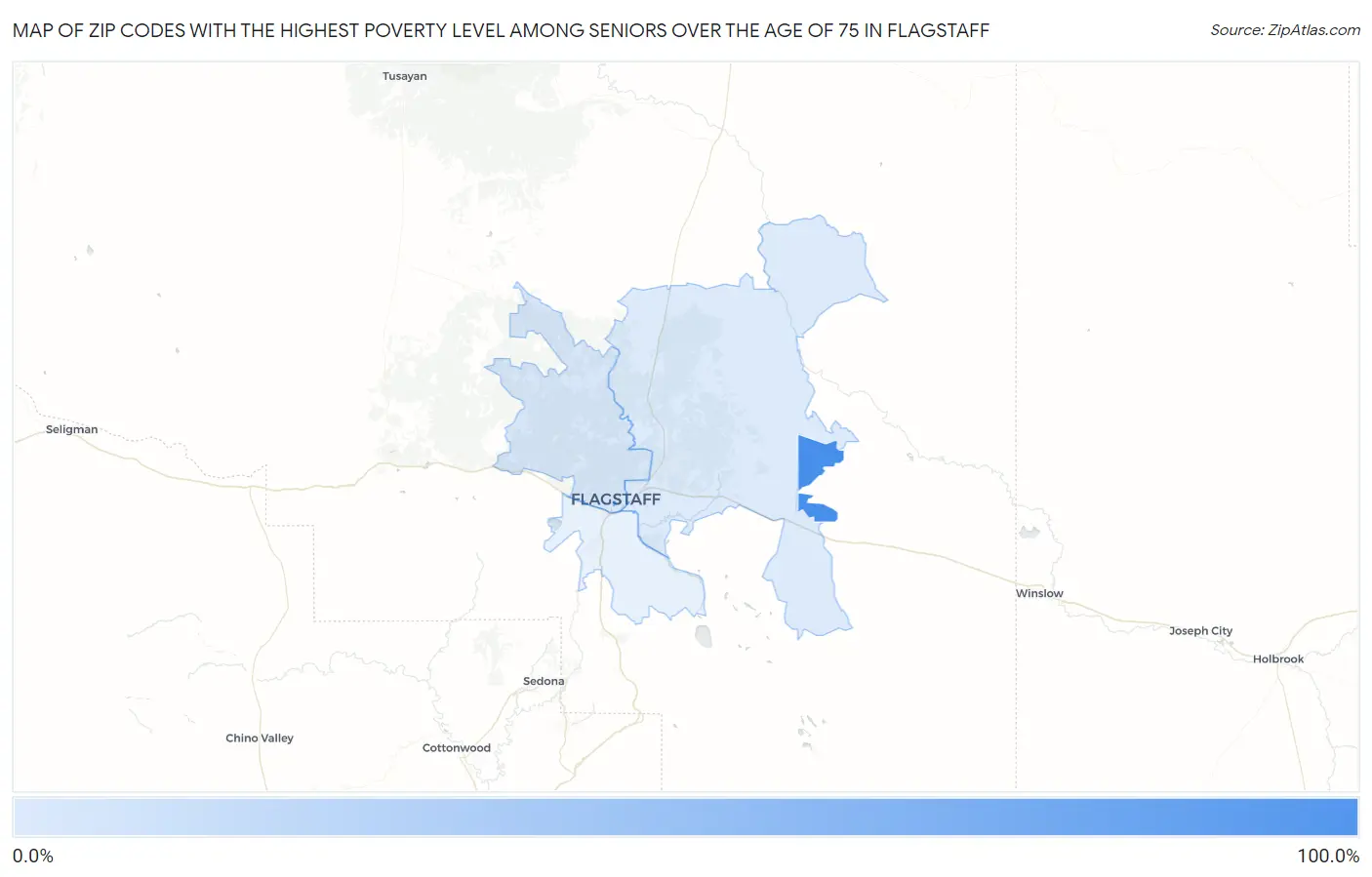 Zip Codes with the Highest Poverty Level Among Seniors Over the Age of 75 in Flagstaff Map