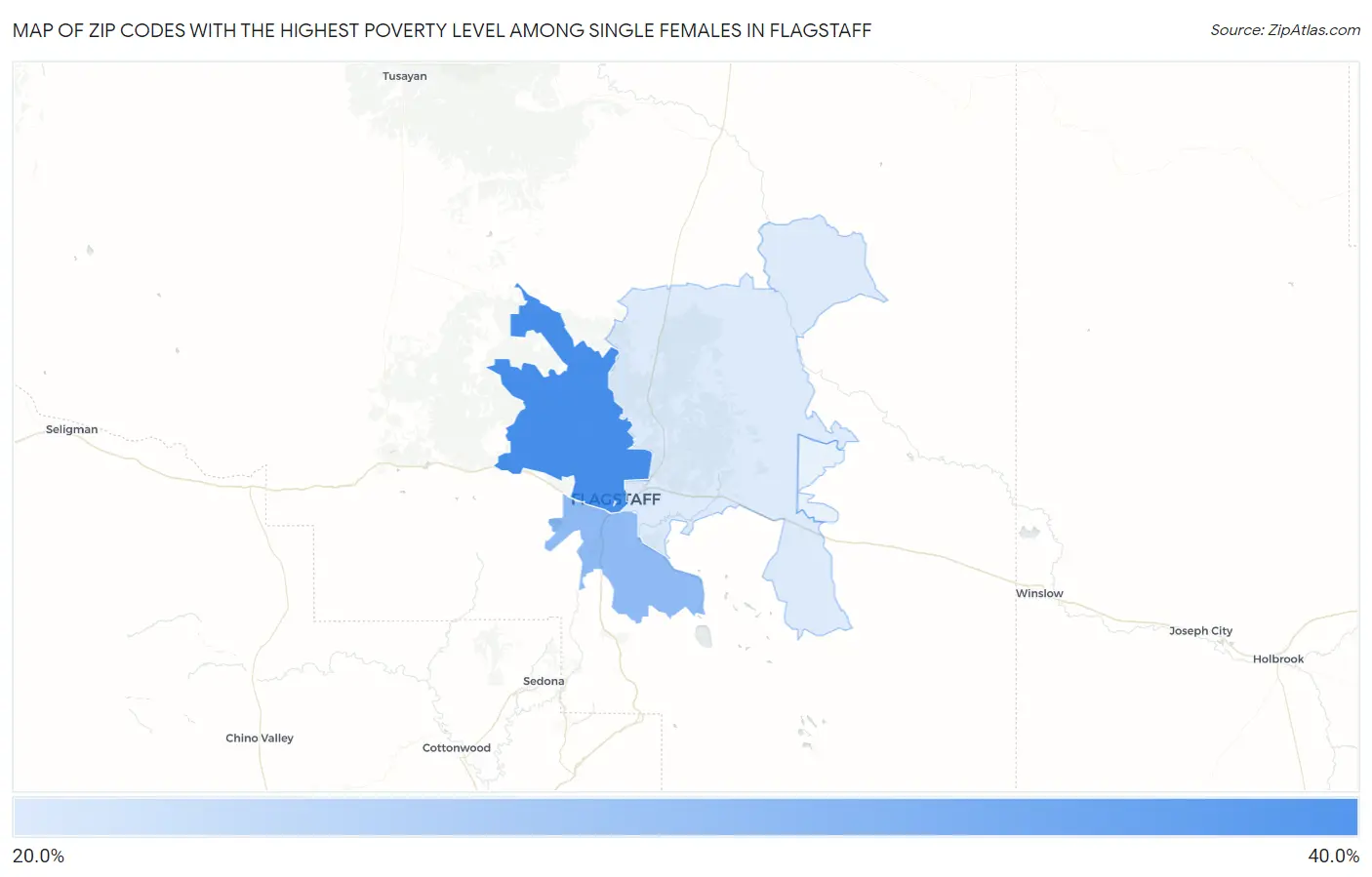 Zip Codes with the Highest Poverty Level Among Single Females in Flagstaff Map