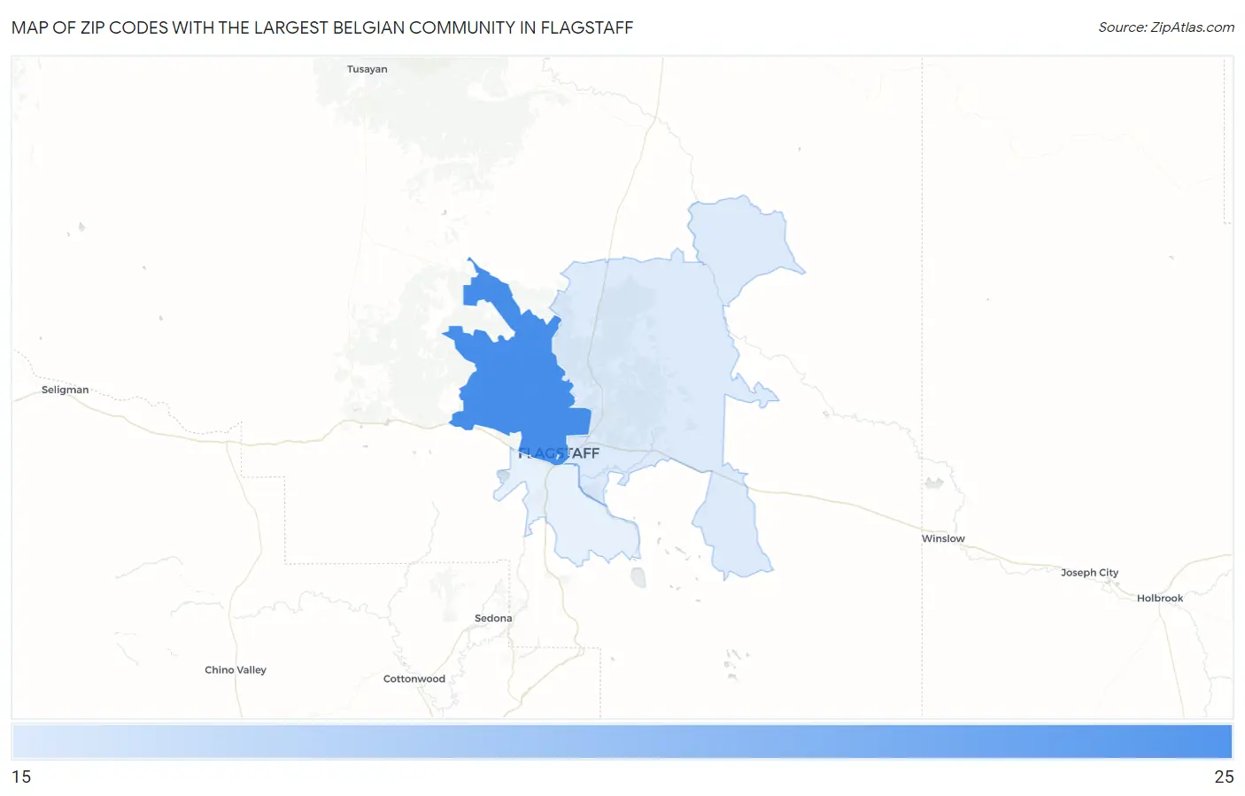 Zip Codes with the Largest Belgian Community in Flagstaff Map