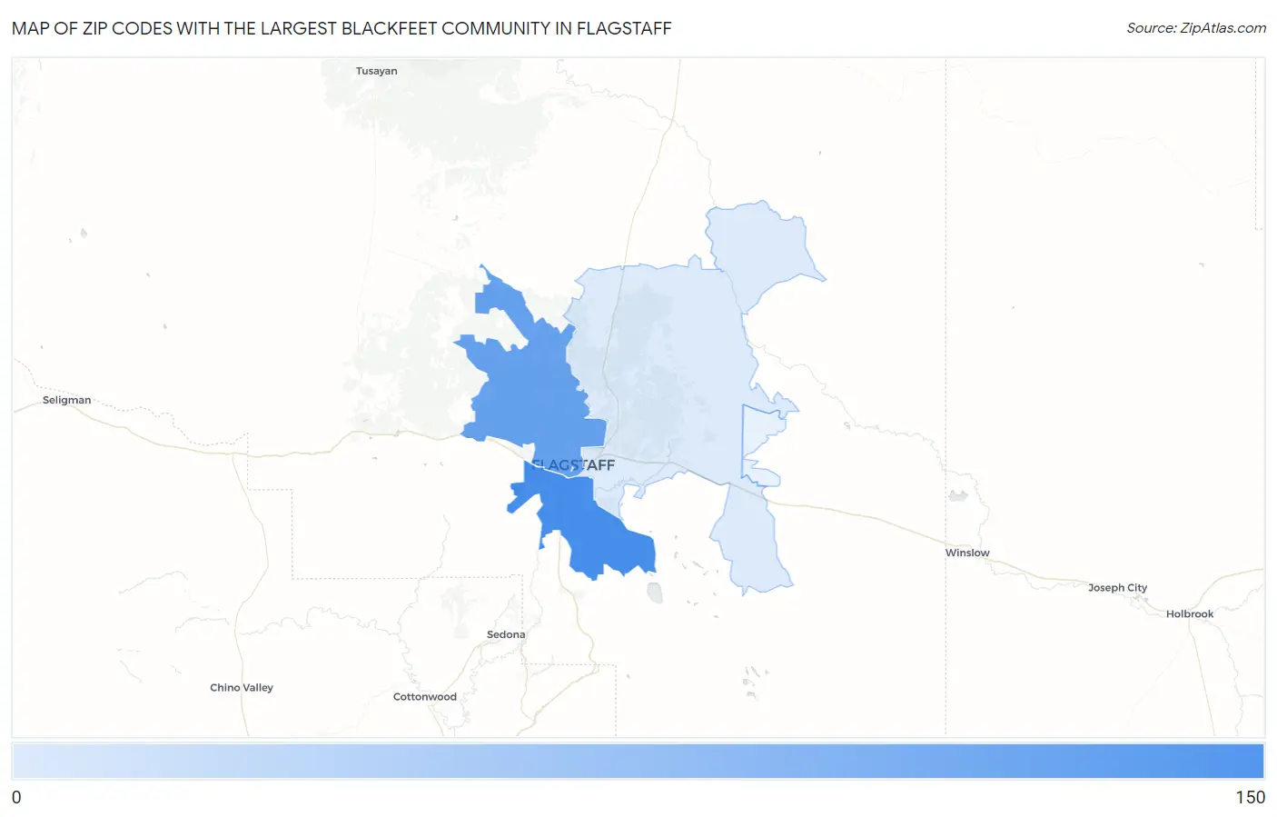 Zip Codes with the Largest Blackfeet Community in Flagstaff Map