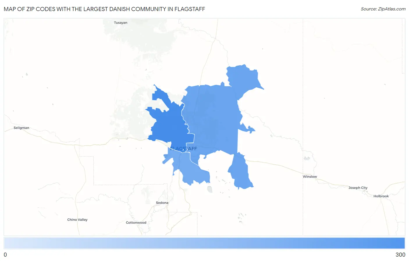 Zip Codes with the Largest Danish Community in Flagstaff Map
