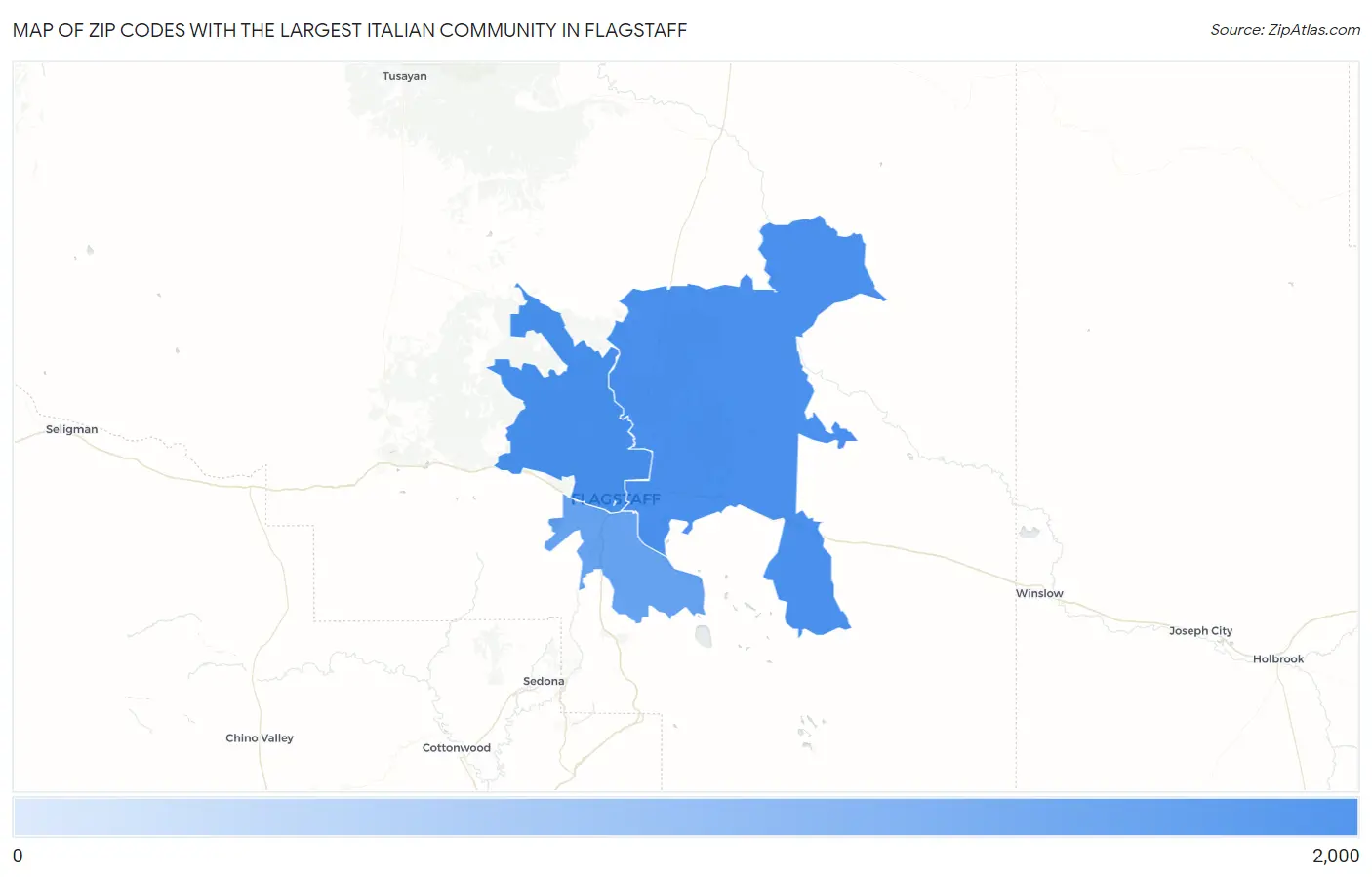 Zip Codes with the Largest Italian Community in Flagstaff Map