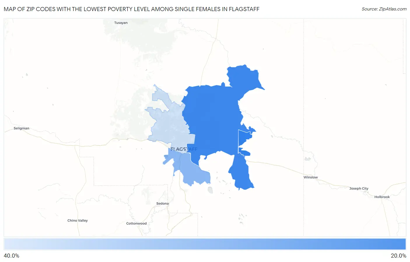 Zip Codes with the Lowest Poverty Level Among Single Females in Flagstaff Map