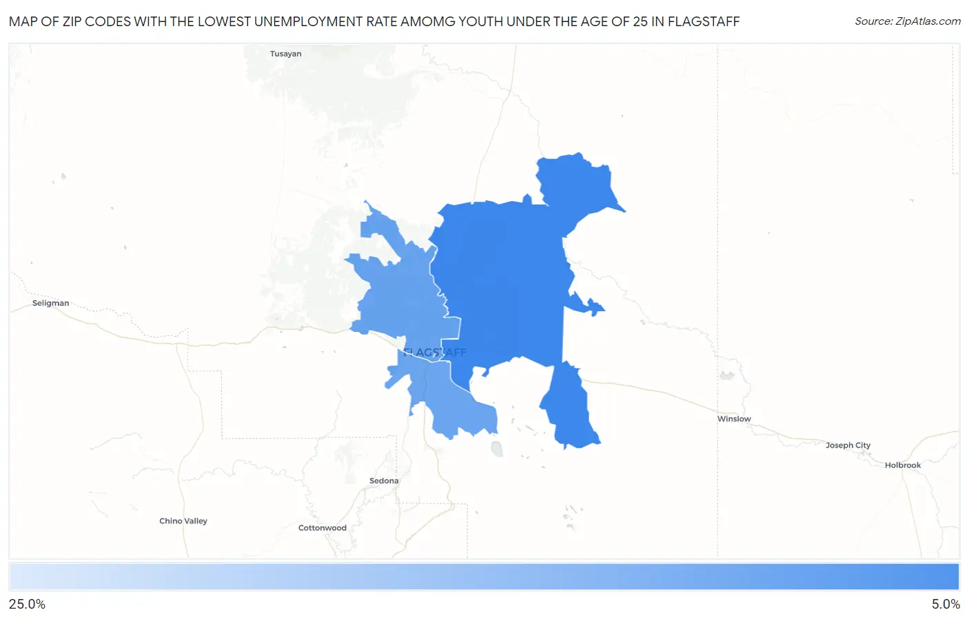 Zip Codes with the Lowest Unemployment Rate Amomg Youth Under the Age of 25 in Flagstaff Map