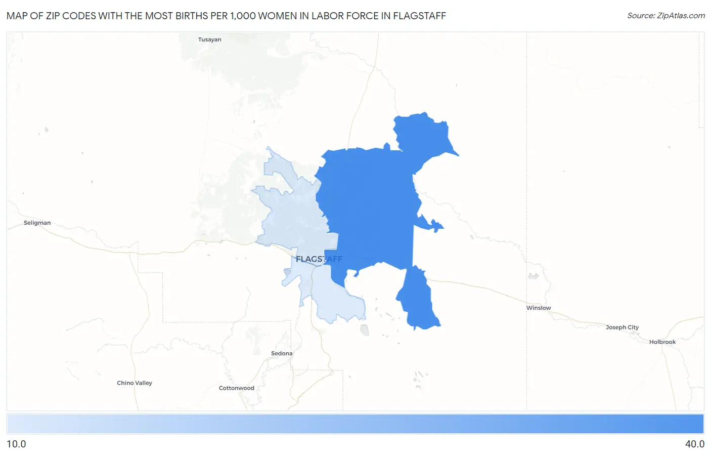 Zip Codes with the Most Births per 1,000 Women in Labor Force in Flagstaff Map