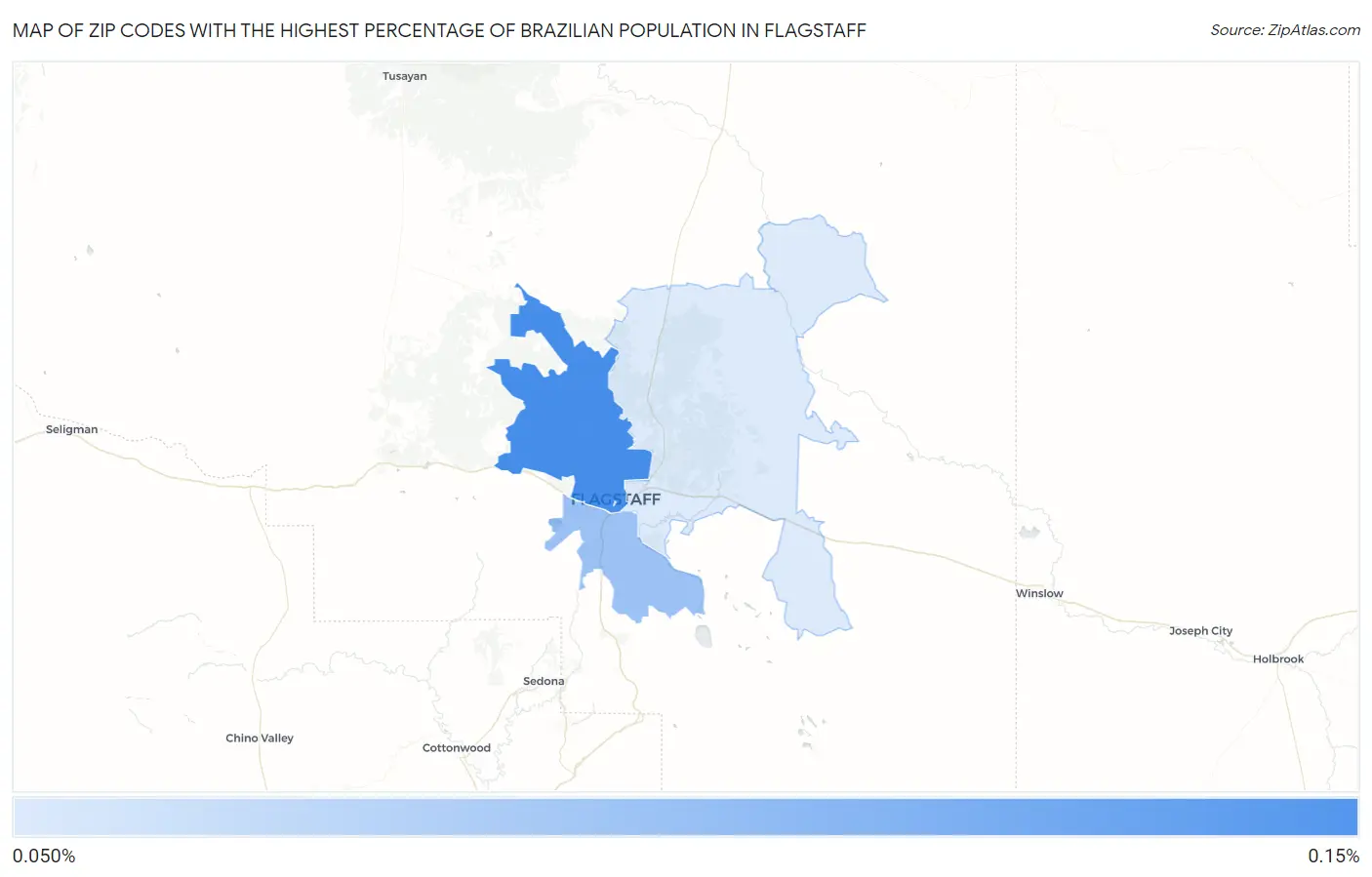 Zip Codes with the Highest Percentage of Brazilian Population in Flagstaff Map