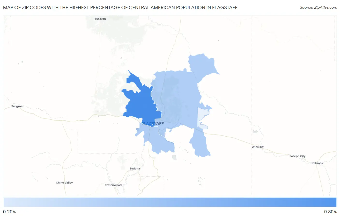 Zip Codes with the Highest Percentage of Central American Population in Flagstaff Map
