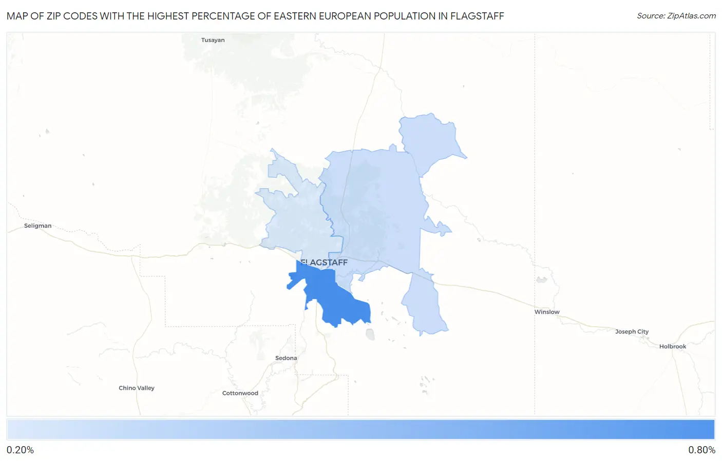 Zip Codes with the Highest Percentage of Eastern European Population in Flagstaff Map