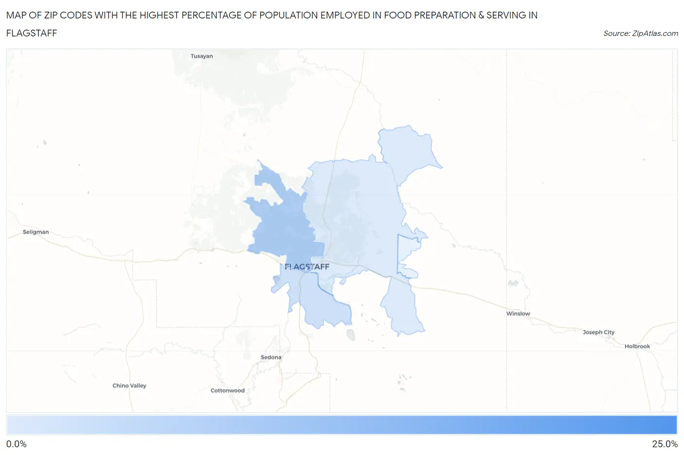 Zip Codes with the Highest Percentage of Population Employed in Food Preparation & Serving in Flagstaff Map