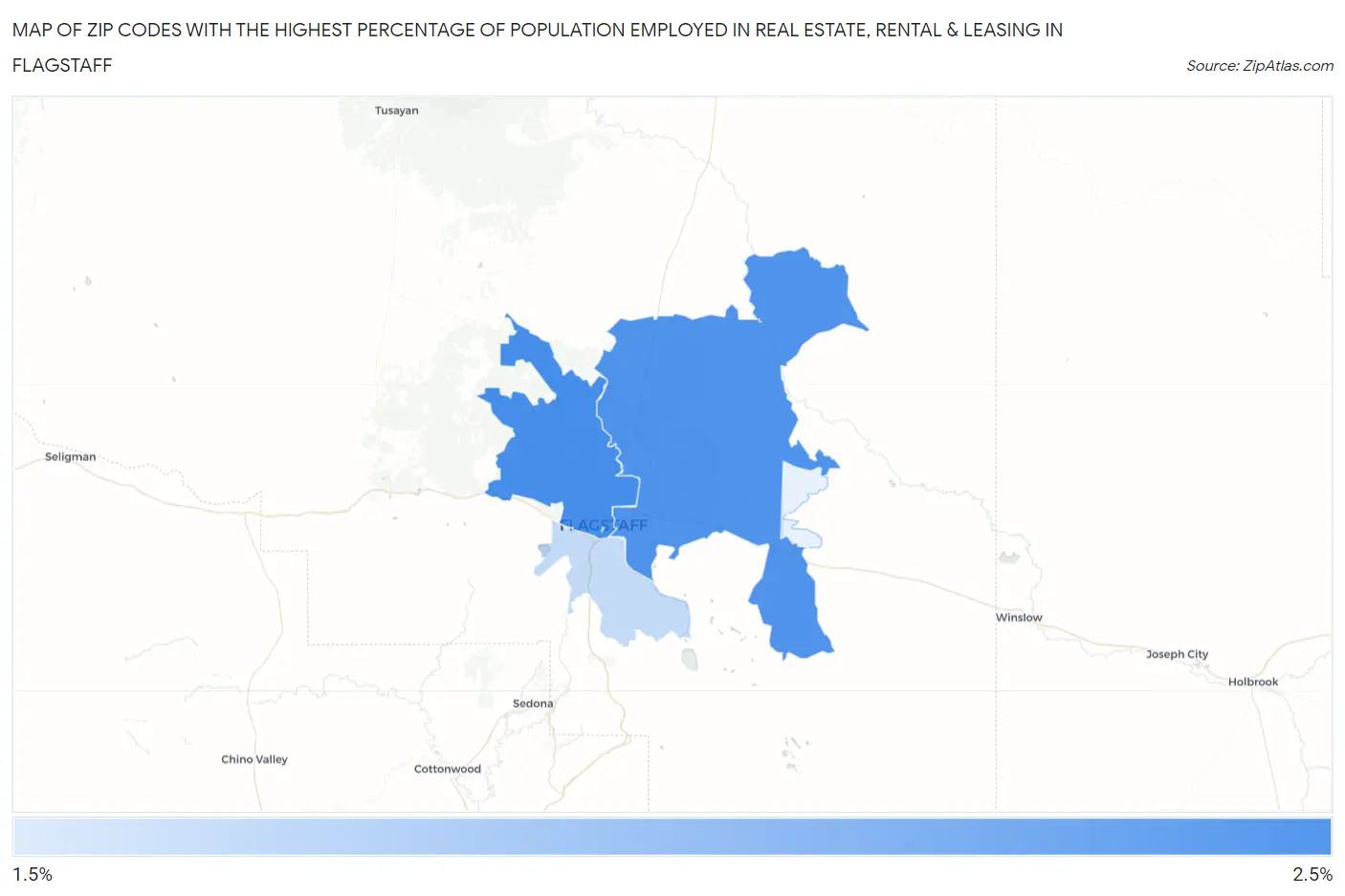 Zip Codes with the Highest Percentage of Population Employed in Real Estate, Rental & Leasing in Flagstaff Map