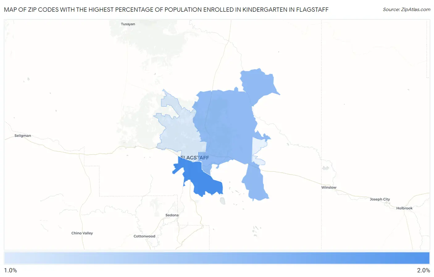 Zip Codes with the Highest Percentage of Population Enrolled in Kindergarten in Flagstaff Map