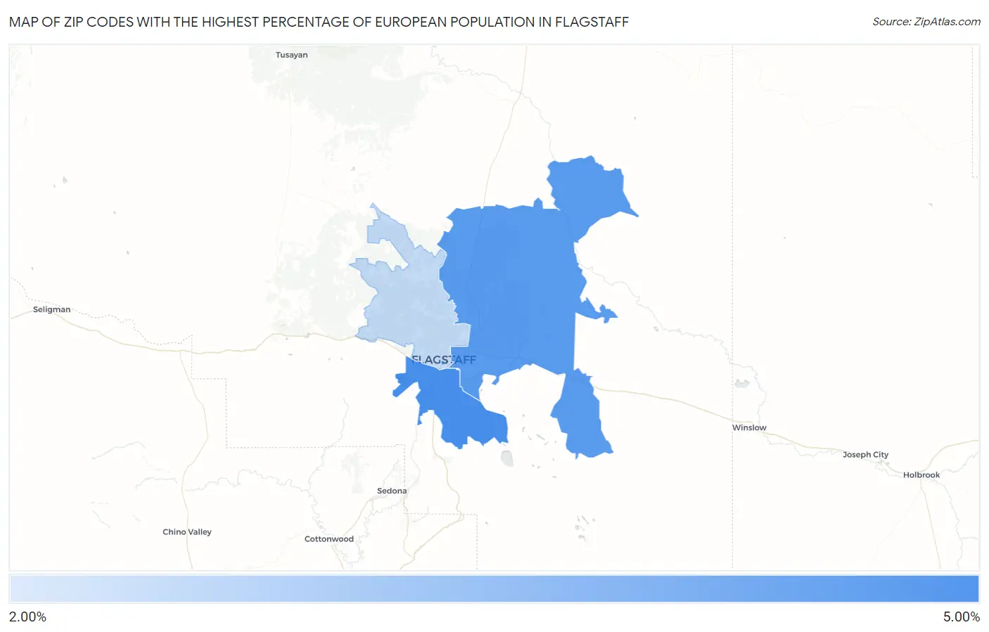 Zip Codes with the Highest Percentage of European Population in Flagstaff Map